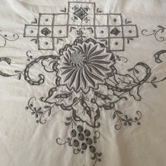 Vintage European Embroidered Floral Grape Vines Tablecloth 65" x 84" - Picture 1 of 12